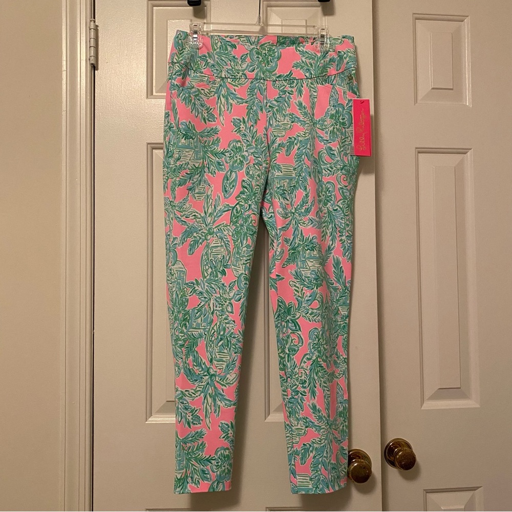 Lilly Pulitzer Luxletic Corso Pants Pink Sand Paradise Print Golf Size 8